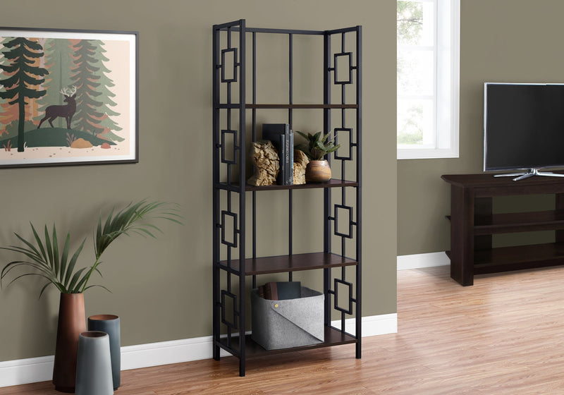 Bookcase - 62"H / Espresso / Black Metal Etagere - I 3617