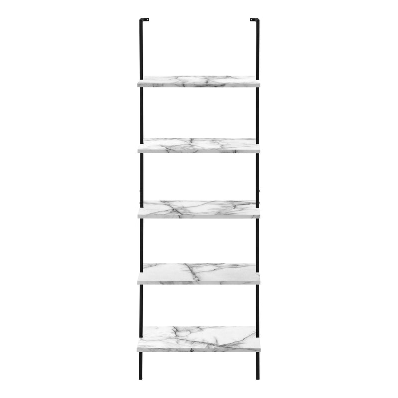Bookcase - 72"H Ladder White Marble / Black Metal - I 3685