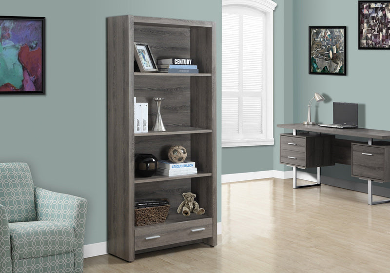 Bookcase - 71"H / Dark Taupe With A Storage Drawer - I 7087