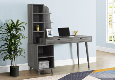Computer Desk - 55"L / Grey With Bookcase - I 7098