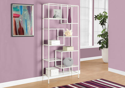 Bookcase - 72"H / White Metal With Tempered Glass - I 7159