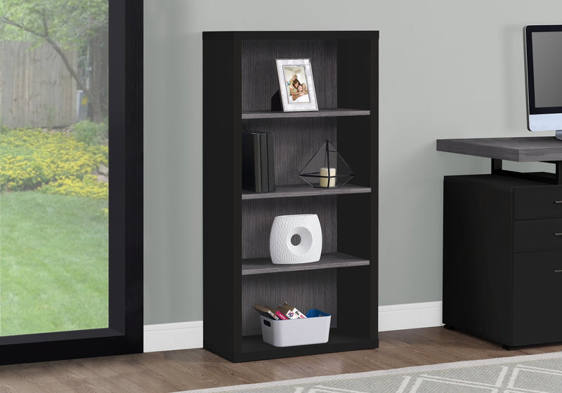 Bookcase - 48"H / Black / Grey With Adjustable Shelves - I 7407