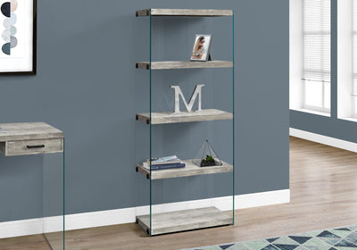 Bookcase - 60"H / Grey Reclaimed Wood-Look /Glass Panels - I 7442