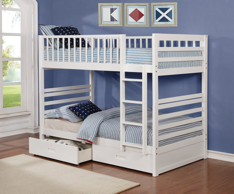 Twin/Twin White Solid Wood Bunk Bed Splits to Two Beds - IF-B-110-W
