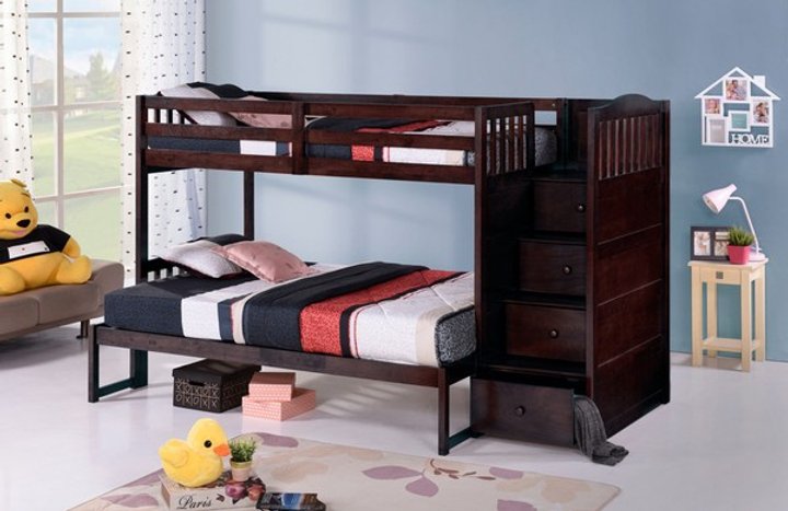 Espresso Single/Double Bunk Bed with 4 Pull-Out Front Storage Drawers - IF-B-5910+EK