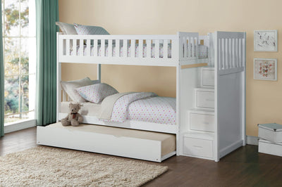 Twin/Twin Staircase White Bunkbed with Bedroom Furniture Options - MA-B2053SBW+MA-B2053W-R