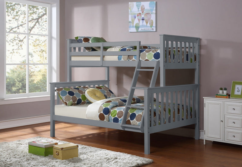 Grey Solid Wood Bunk Bed - Twin over Double - T-2501G/ IF-B-102G
