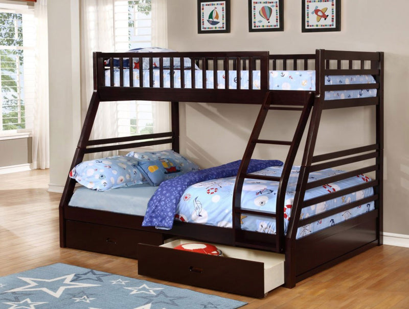 Elegant Espresso Twin/Double Solid Wood Bunk bed with 2 Drawers - T-2700-E/IF-B-117-E