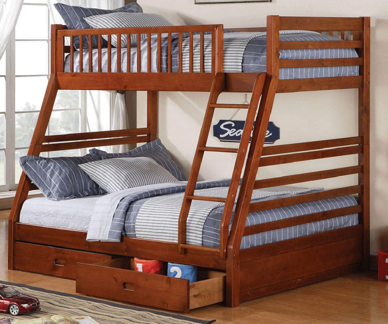 Elegant Honey Twin/Double Solid Wood Bunk bed with 2 Drawers - T-2700-H/IF-B-117-H