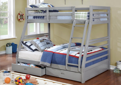 Grey Twin/Double Solid Wood Bunk bed with 2 Drawers - T-2700G/IF-B-117-G