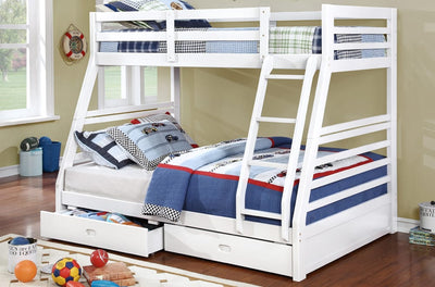 White Twin/Double Solid Wood Bunk bed with 2 Drawers - T-2700W/IF-B-117-W