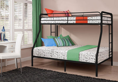 Black Twin over Double Bunk Bed - Durable Steel Framing - T-2820B/IF-B-501-B