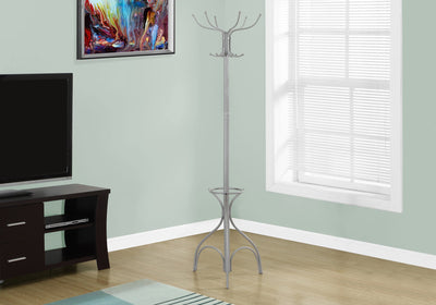Coat Rack - 70"H / Silver Metal With An Umbrella Holder - I 2032
