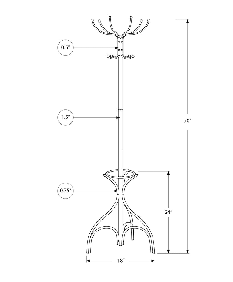 Coat Rack - 70"H / Silver Metal With An Umbrella Holder - I 2032