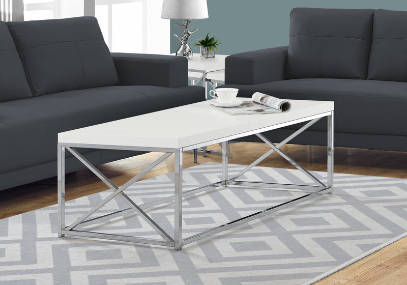 Coffee Table - Glossy White With Chrome Metal - I 3028