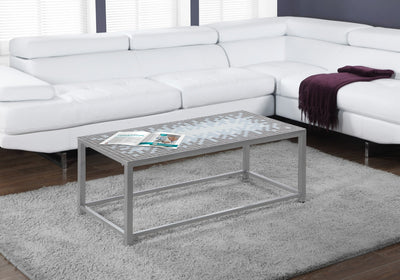 Coffee Table - Grey / Blue Tile Top / Hammered Silver - I 3140