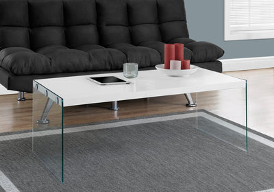 Coffee Table - Glossy White With Tempered Glass - I 3286