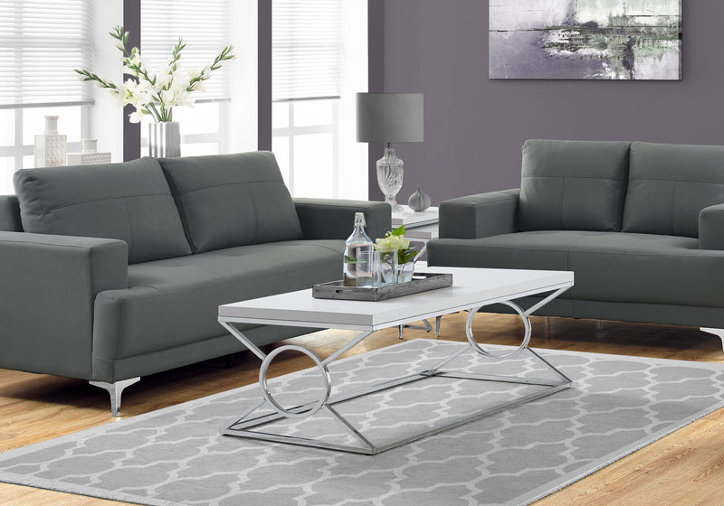 Coffee Table - Glossy White With Chrome Metal - I 3400