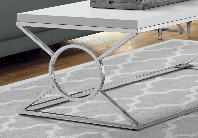 Coffee Table - Glossy White With Chrome Metal - I 3400