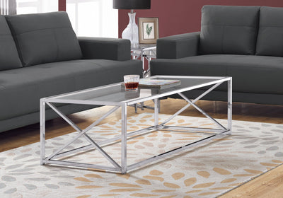 Coffee Table - 44"L / Chrome Metal With Tempered Glass - I 3440