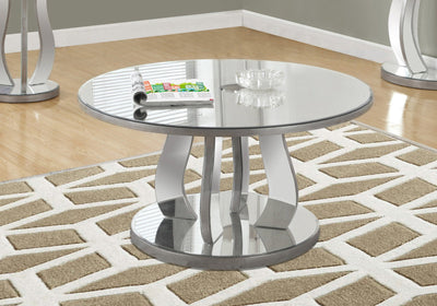 Coffee Table - 36"Dia / Brushed Silver / Mirror - I 3725