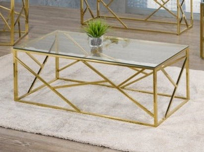 Coffee Table with Tempered Glass and Golden Frame - IF-2340-C