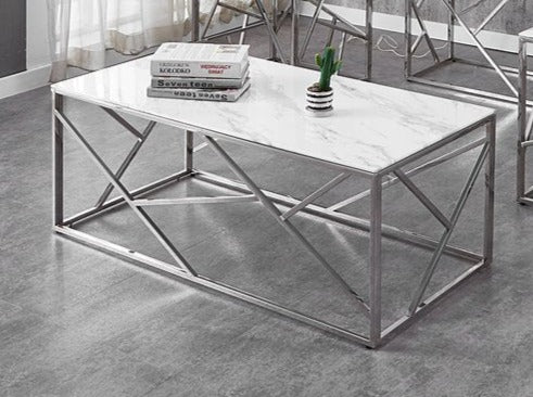 Coffee Table with 8mm White Marble Glass and Chrome Legs - IF-2360-C