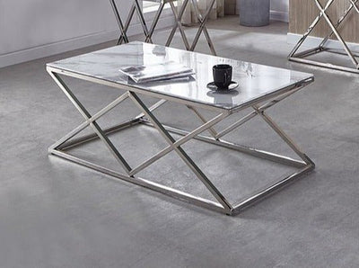 Coffee Table with White Marble Glass and Chrome Legs - IF-2362-C