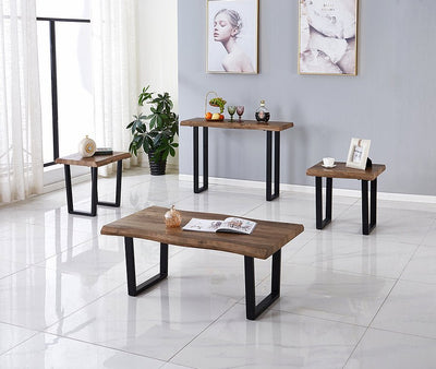 Faux Live Edge Wood Coffee Table Set w/ Black Metal Legs - IF-2690-3pcs