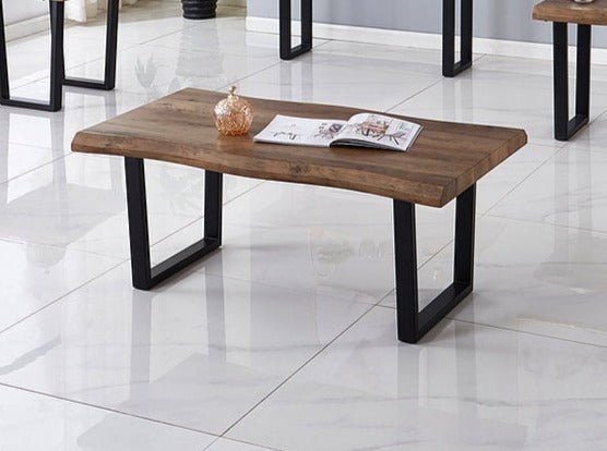 Faux Live Edge Wood Coffee Table with Black Metal Legs - IF-2690-C
