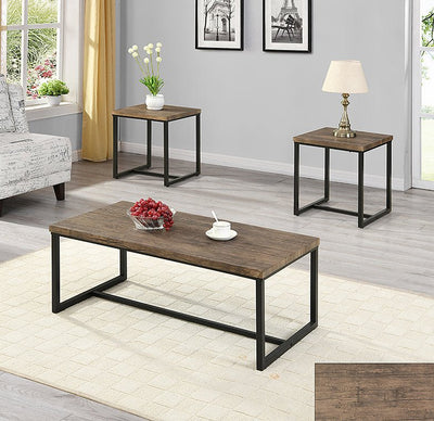 Simple 3 Pc Coffee Table Set With Wooden top and Black Base - IF-3230-3pcs