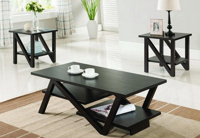 Coffee Table set in Espresso Finished Wood with Z-Leg Design - IF-3500