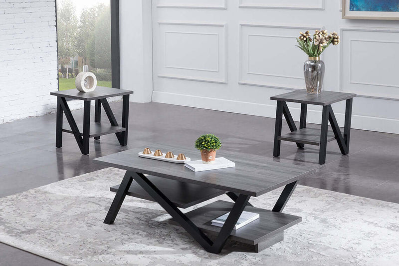 3Pc Coffee Table Set W/ Grey top and Black Legs - IF-3501-3pcs