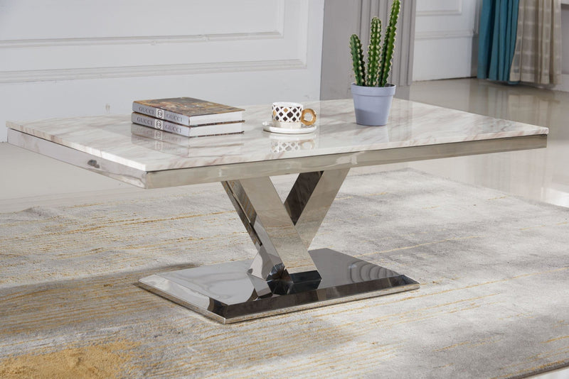 Chrome and Faux Marble Top Coffee Table - ME-CT21