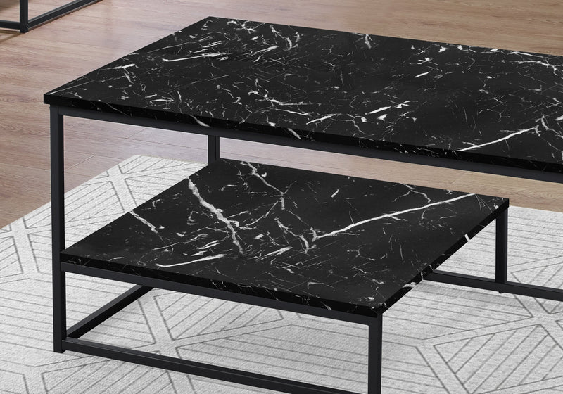 Table Set - 3Pcs Set / Black Marble / Black Metal - I 7964P