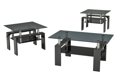 Modern Coffee Table set with smoked Glass top, and Glossy Black Legs