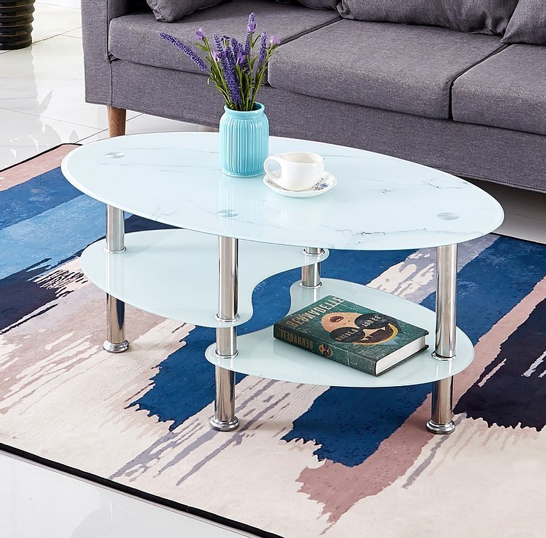 White Marble Glass Coffee Table with Chrome Legs - IF-2029