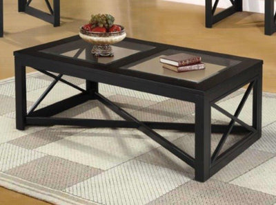 Espresso Wood Coffee Table with Glass Top and X-Skirts - ME-799-CT