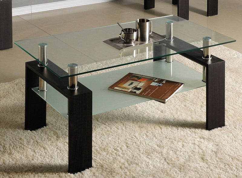 Coffee Table Set with Frosted Glass and Espresso Legs - T-5001/IF-2048-3
