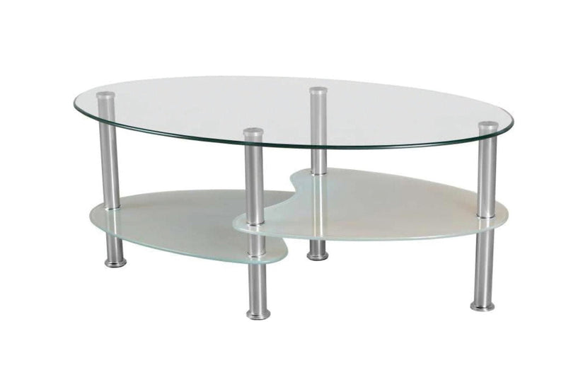 Table basse avec plateau en verre de forme ovale