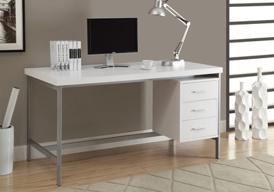 Computer Desk - 60"L / White / Silver Metal - I 7046