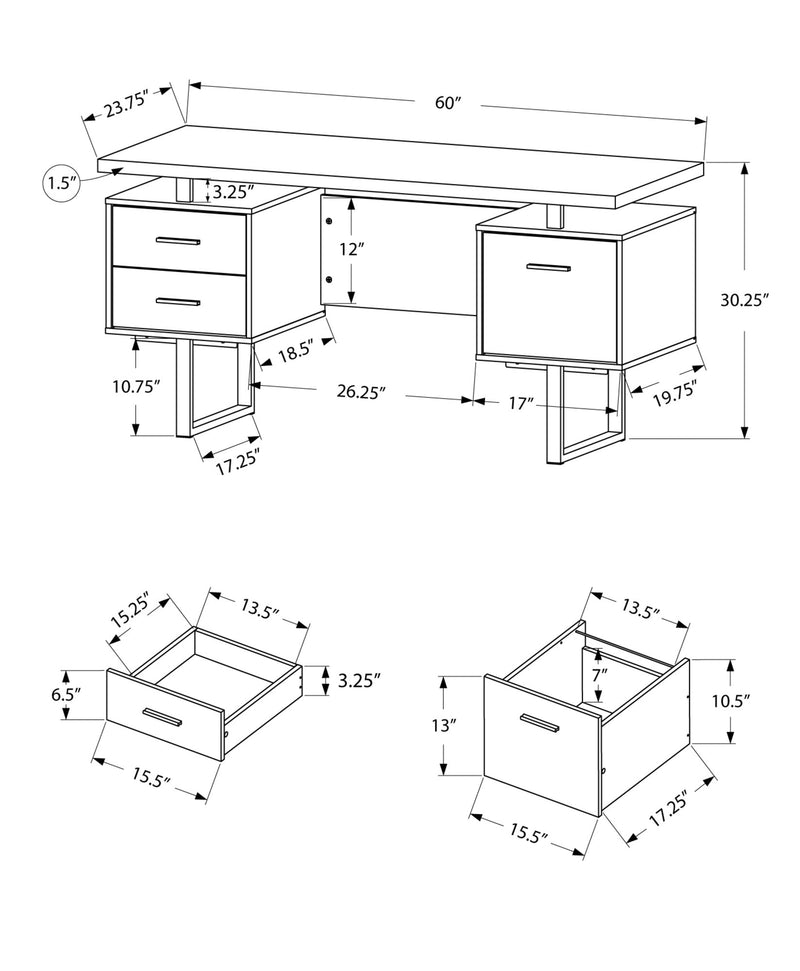 Computer Desk - 60"L / Cappuccino / Silver Metal - I 7080