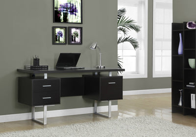 Computer Desk - 60"L / Cappuccino / Silver Metal - I 7080