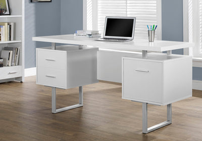 Computer Desk - 60"L / White / Silver Metal - I 7081