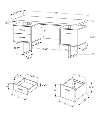 Computer Desk - 60"L / Walnut / Silver Metal - I 7083