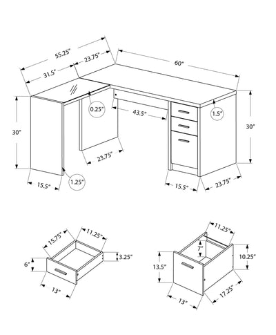 Computer Desk - White Corner With Tempered Glass - I 7136