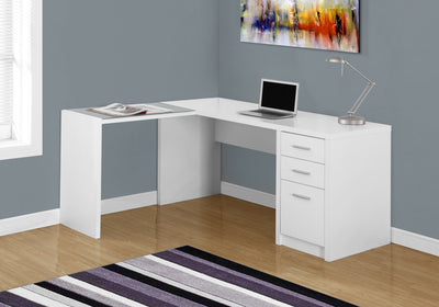 Computer Desk - White Corner With Tempered Glass - I 7136