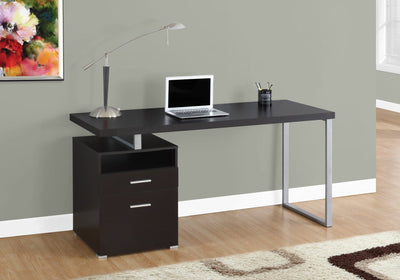 Computer Desk - 60"L / Cappuccino / Silver Metal - I 7143