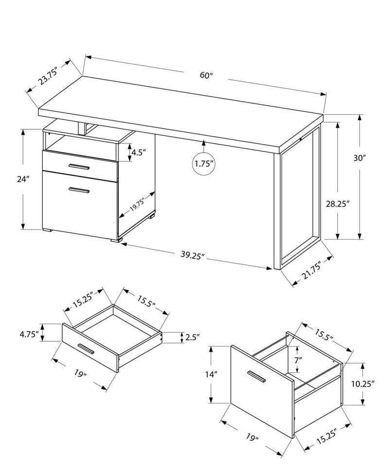 Computer Desk - 60"L / White / Silver Metal - I 7144