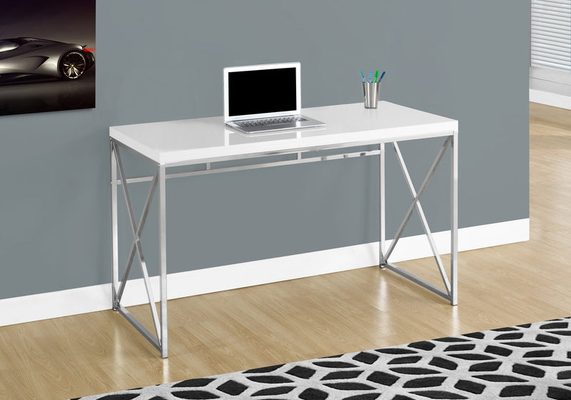 Computer Desk - 48"L / Glossy White / Chrome Metal - I 7205